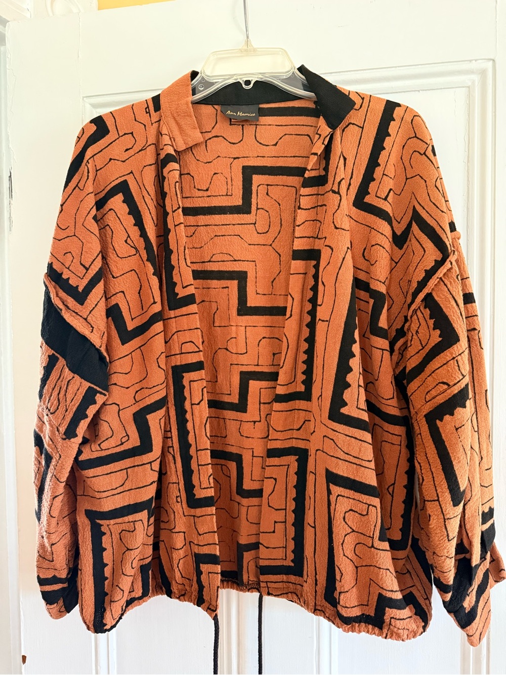 Ann Maurice San Francisco Copper & Black Geometric Open Front Sweater Jacket